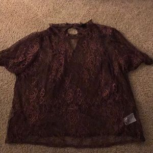 Mesh maroon shirt with crop tank underneath